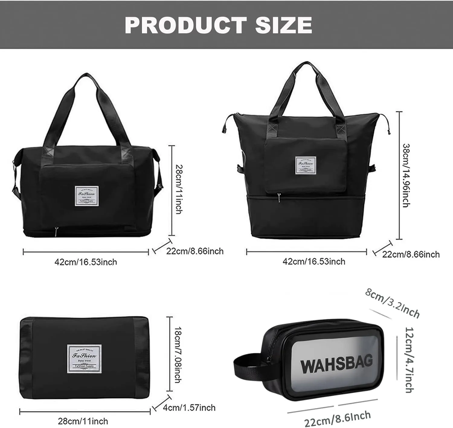 Large Capacity Travel Bag, Foldable Travel Bag, Expandable Travel Duffel Bag, Collapsible Waterproof Large Capacity Travel Handbag, Overnight Bag for Women and Man