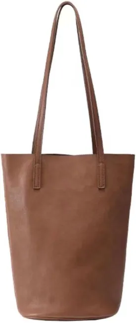 Lazy Bucket Vegetable Tanned Cowhide Large Capacity Commuter Tote College Student Hand-held Crossbody Bag on One Shoulder