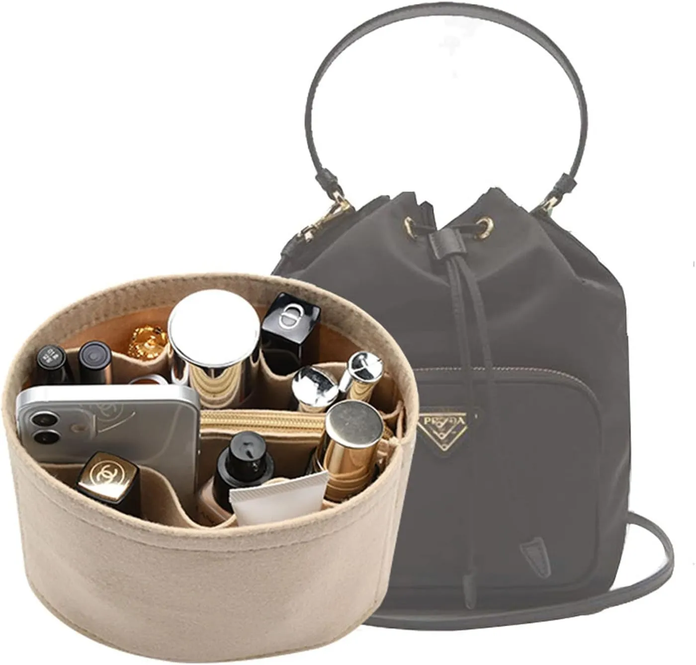 Lckaey Felt Purse Organizer Insert, for bucket liner storage bag2071Beige