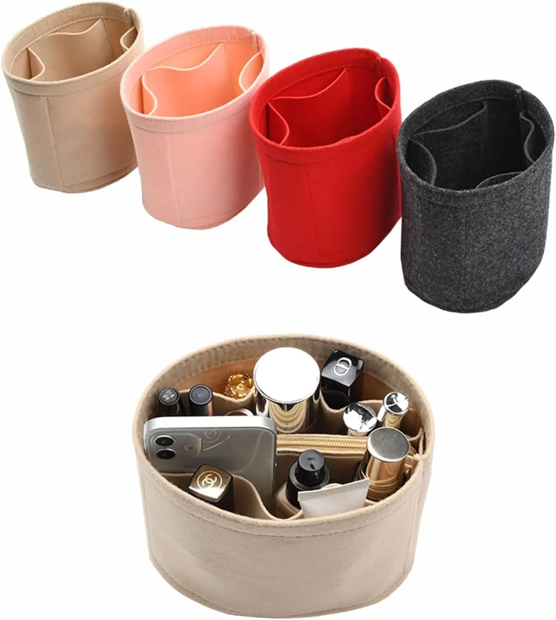 Lckaey Felt Purse Organizer Insert, for bucket liner storage bag2071Beige