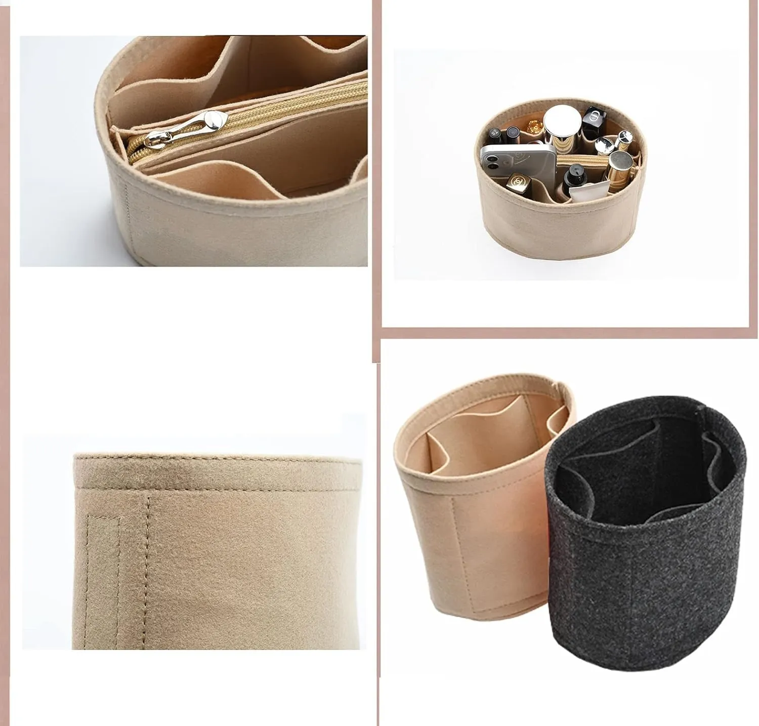Lckaey Felt Purse Organizer Insert, for bucket liner storage bag2071dark grey