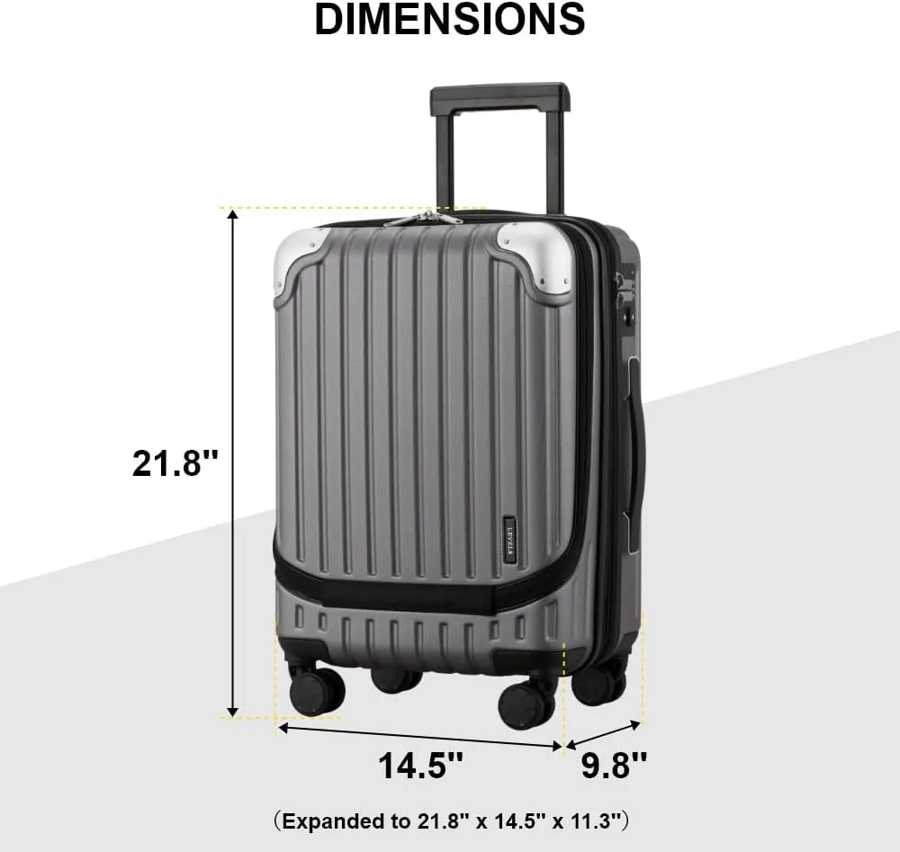 LEVEL8 Grace Carry On Luggage, 20 Inch Expandable Hardside Suitcase, Abs Pc Harshell Spinner Luggage with Tsa Lock, Spinner Wheels, Grey, 20 Inch Carry-On