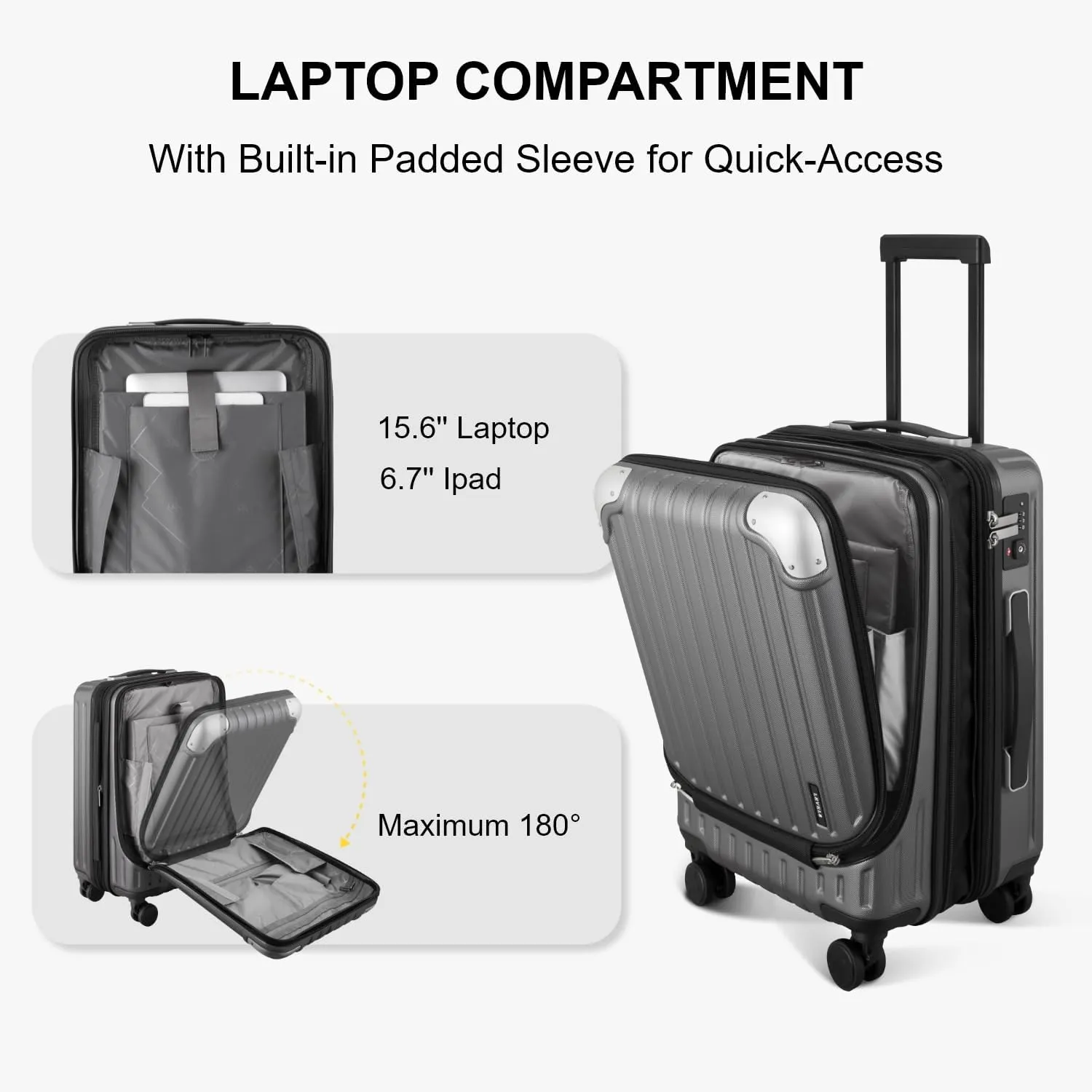 LEVEL8 Grace Carry On Luggage, 20 Inch Expandable Hardside Suitcase, Abs Pc Harshell Spinner Luggage with Tsa Lock, Spinner Wheels, Grey, 20 Inch Carry-On