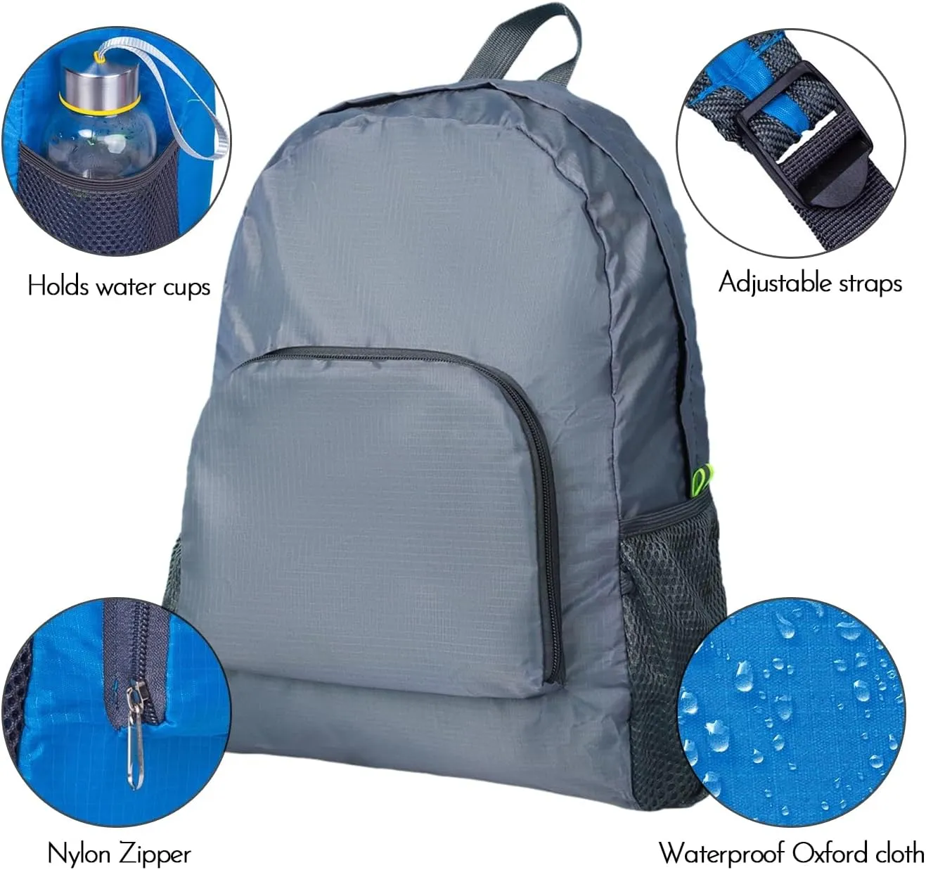 Lightweight Hiking Backpack, Ultralight Waterproof Foldable Travel Bag for Women and Men (Grey)