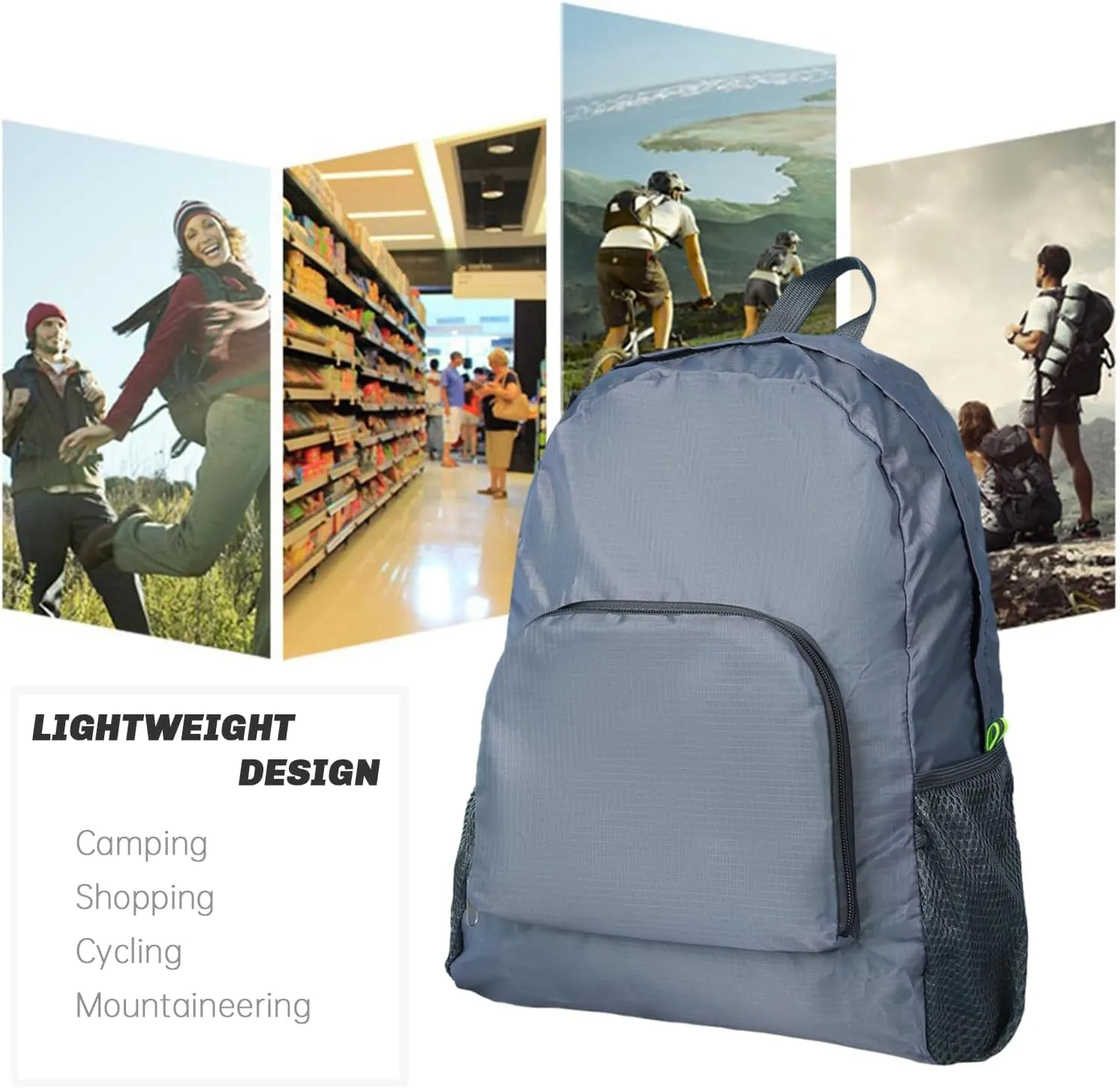 Lightweight Hiking Backpack, Ultralight Waterproof Foldable Travel Bag for Women and Men (Grey)