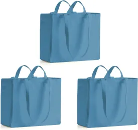 LINICE Reusable Grocery Bags Shopping Bags for Groceries Foldable Heavy Duty Canvas Tote Bag Washable Canvas Bag with Handles (Blue-3pack)