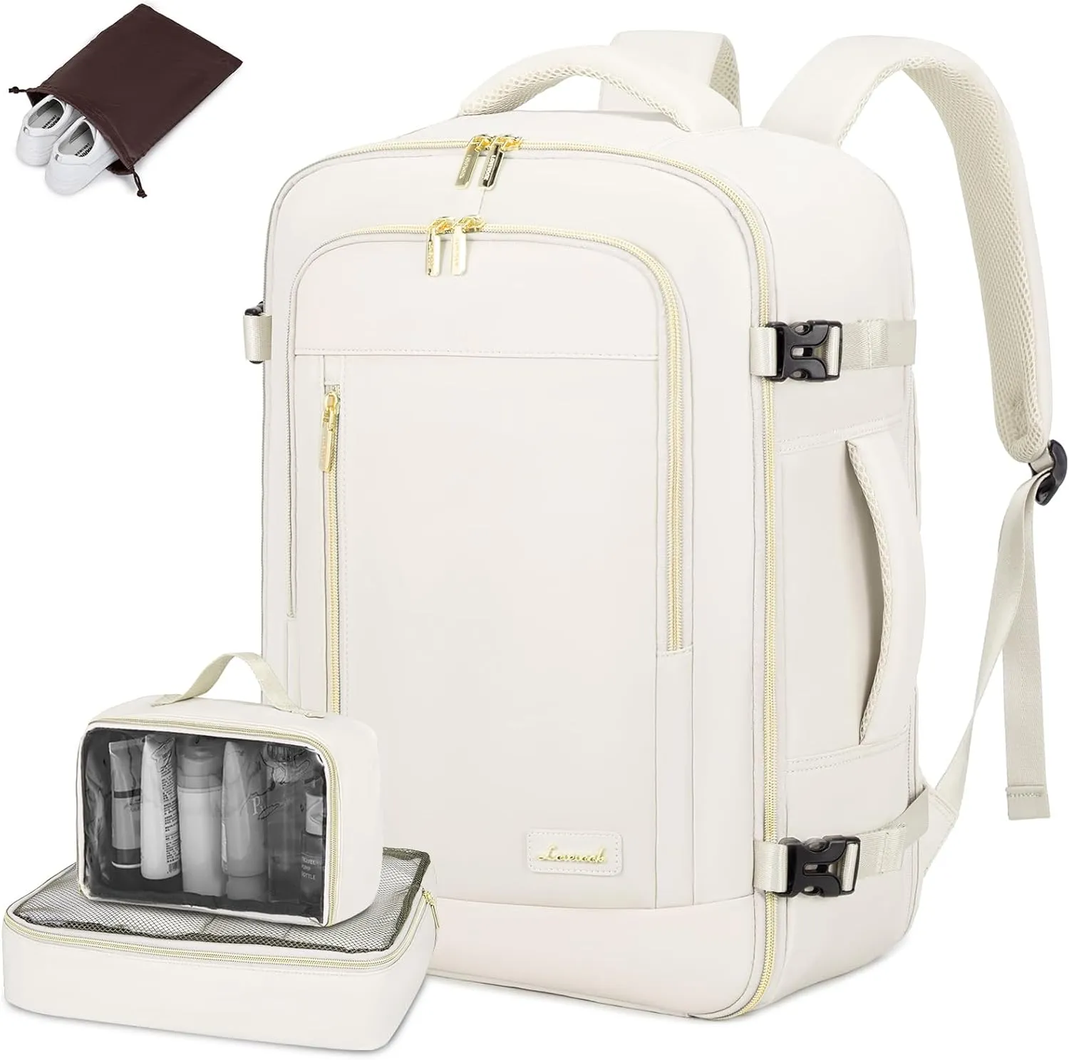 LOVEVOOK Travel Backpack for Women & Men, 45L Carry On Backpack, Personal Item Bag with 3 Packing Cubes, Business Weekender Overnight Luggage Daypack, Fits 18 Inch Laptop, Beige