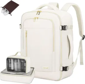 LOVEVOOK Travel Backpack for Women & Men, 45L Carry On Backpack, Personal Item Bag with 3 Packing Cubes, Business Weekender Overnight Luggage Daypack, Fits 18 Inch Laptop, Beige