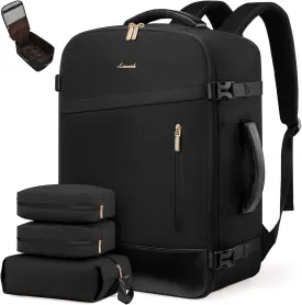 LOVEVOOK Travel Backpack For Women/Men, 40L Carry On Backpack, Flight Approved Personal Item Travel Bag, Travel Essentials Water Resistant Daypack Weekender Bag Fits 17" Laptop With 3 Cubes, Black