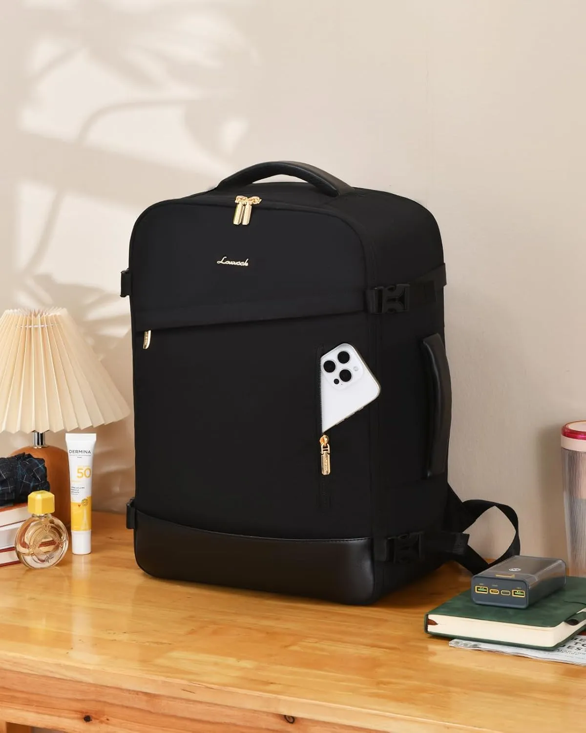 LOVEVOOK Travel Backpack For Women/Men, 40L Carry On Backpack, Flight Approved Personal Item Travel Bag, Travel Essentials Water Resistant Daypack Weekender Bag Fits 17" Laptop With 3 Cubes, Black