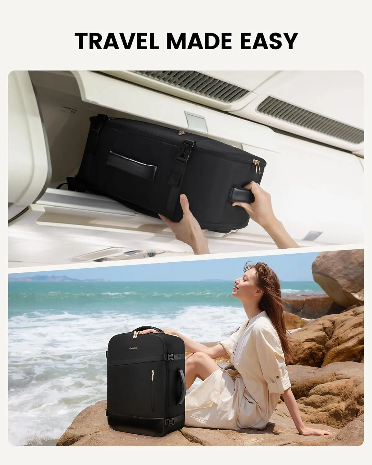 LOVEVOOK Travel Backpack For Women/Men, 40L Carry On Backpack, Flight Approved Personal Item Travel Bag, Travel Essentials Water Resistant Daypack Weekender Bag Fits 17" Laptop With 3 Cubes, Black
