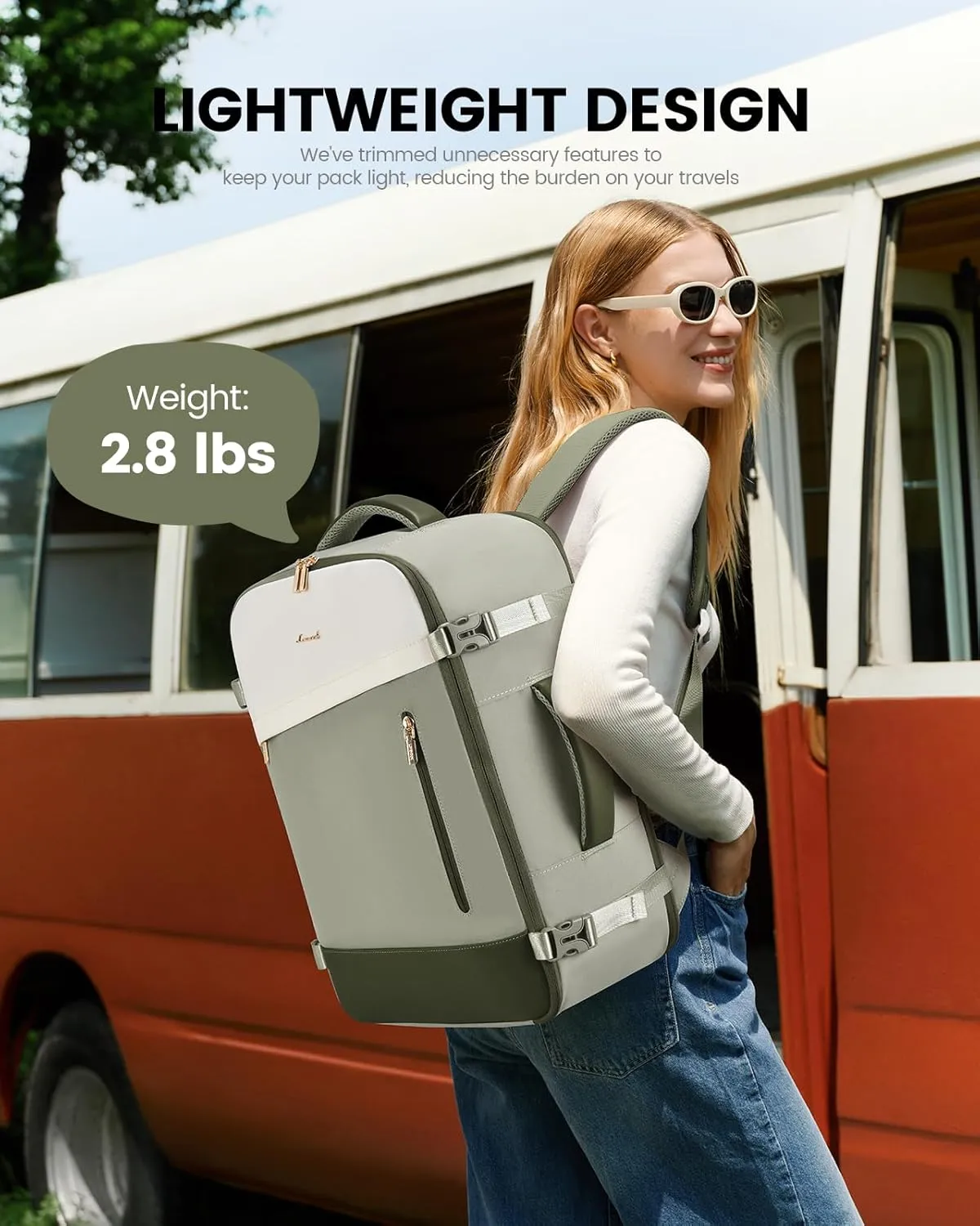 LOVEVOOK Travel Backpack For Women/Men, 50L Carry On Backpack, Flight Approved Personal Item Travel Bag, Large Water Resistant Daypack Weekender Bag Fits 18" Laptop With 3 Cubes, Green-Beige