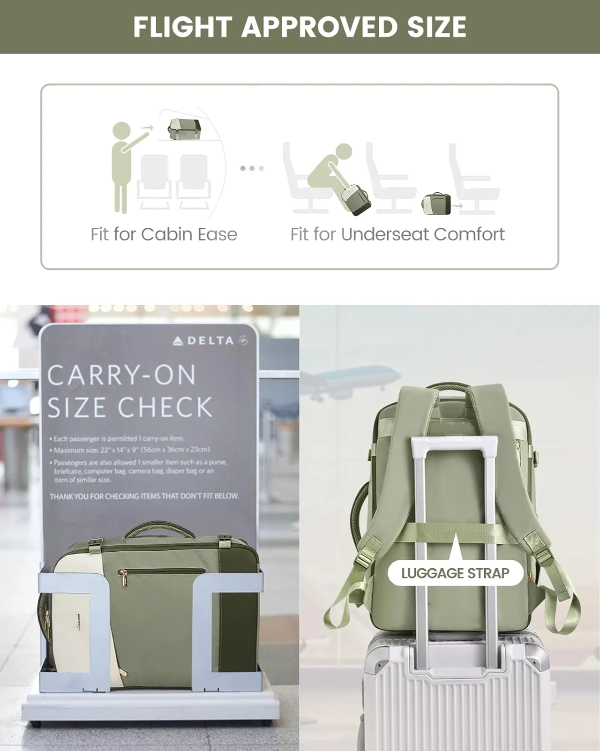 LOVEVOOK Travel Backpack For Women/Men, 50L Carry On Backpack, Flight Approved Personal Item Travel Bag, Large Water Resistant Daypack Weekender Bag Fits 18" Laptop With 3 Cubes, Green-Beige