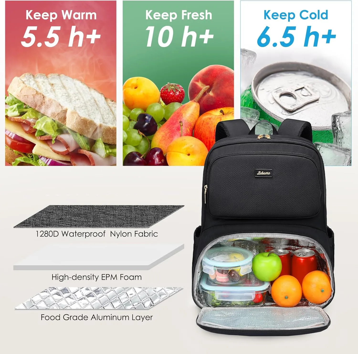 Lunch Backpack for Women Men 16 Inch Laptop Backpack with Leak Proof Lunch Compartment Picnic Big Traveling Bag Meal Prep bags for Daily Commuter Travel