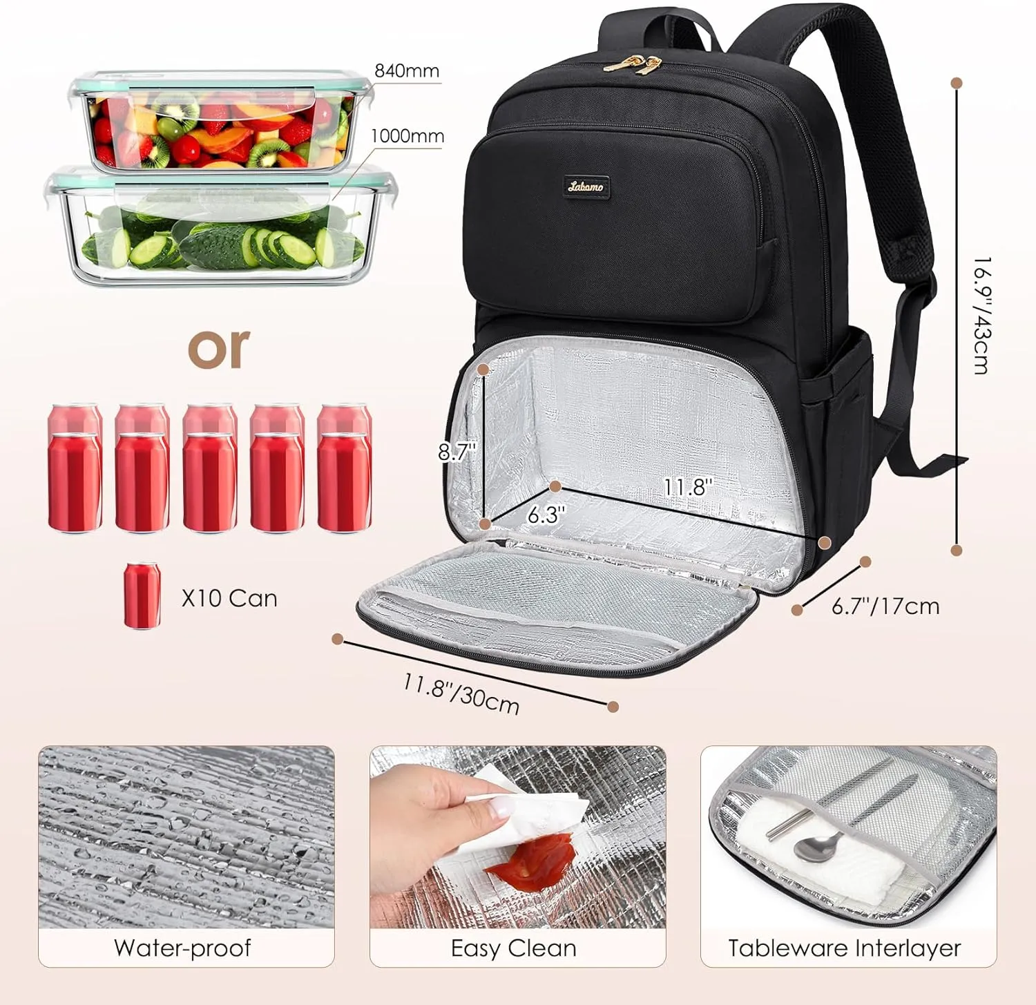 Lunch Backpack for Women Men 16 Inch Laptop Backpack with Leak Proof Lunch Compartment Picnic Big Traveling Bag Meal Prep bags for Daily Commuter Travel