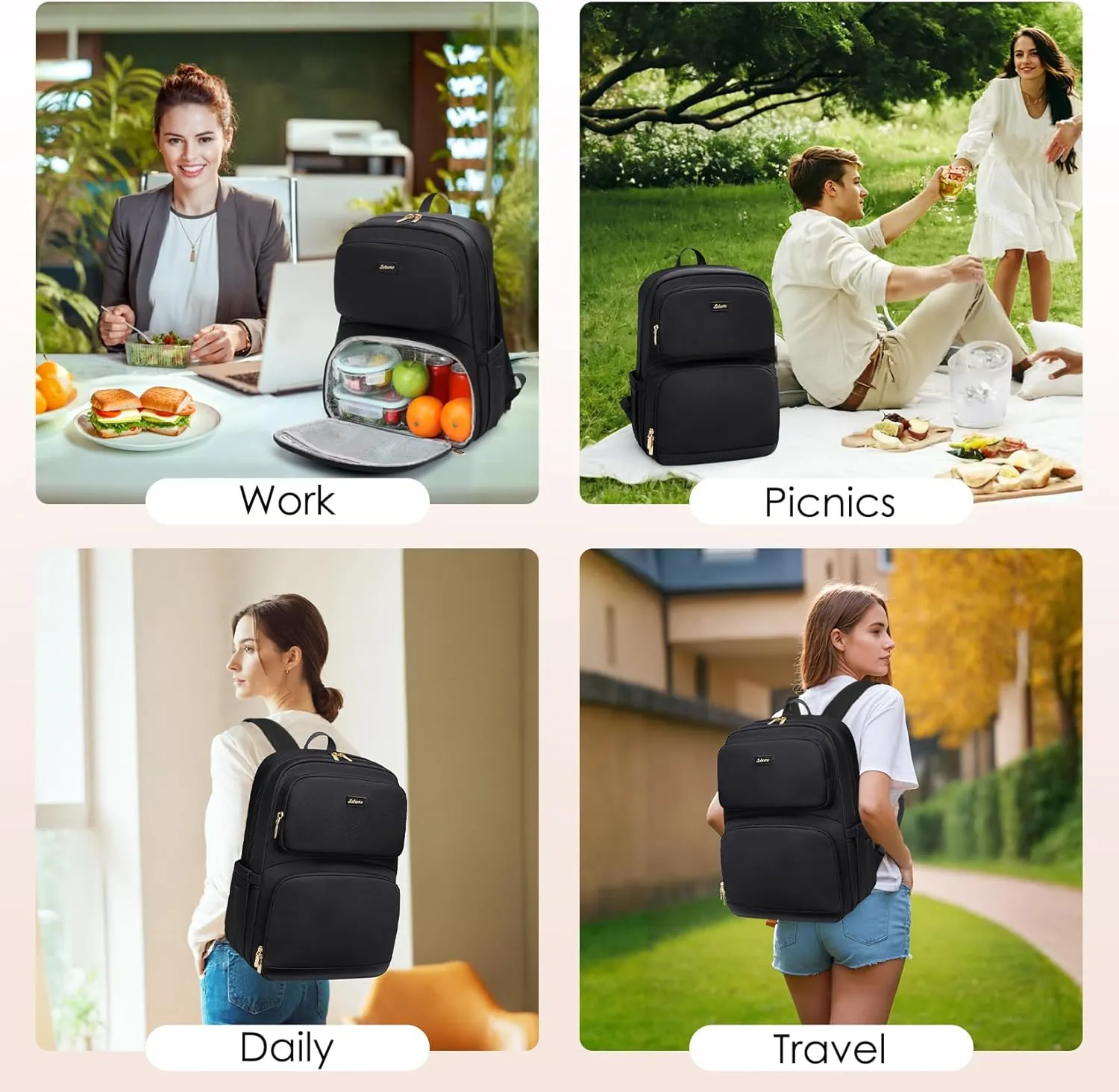 Lunch Backpack for Women Men 16 Inch Laptop Backpack with Leak Proof Lunch Compartment Picnic Big Traveling Bag Meal Prep bags for Daily Commuter Travel