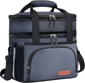 Lunch Box for Men/Women,Large Double-Layer Insulated Expandable Reusable Leakproof Cooler Bags for Adults,Lunch Bag with Adjustable Shoulder Strap for Office Travel PicnicDark Gray