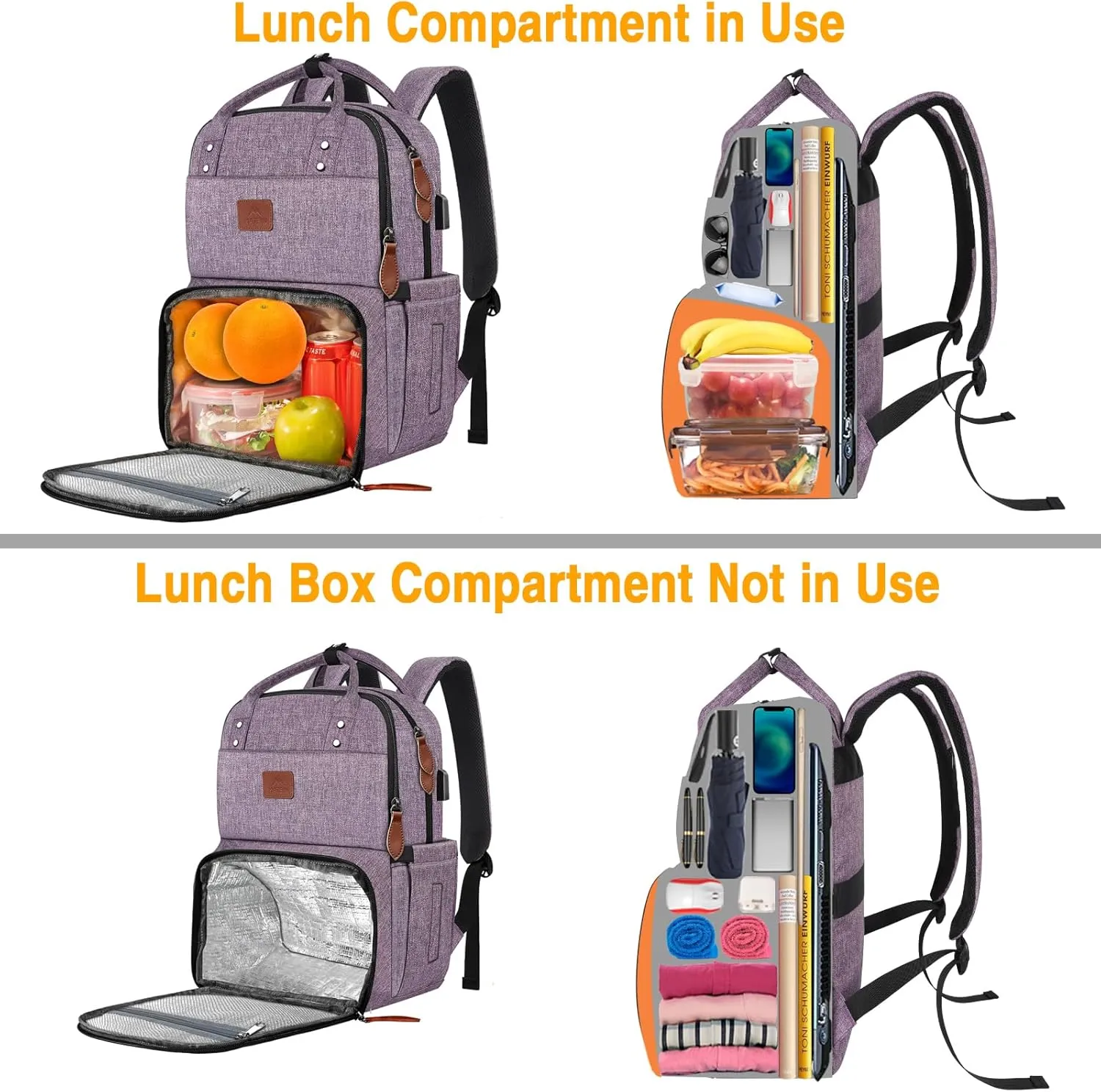 MATEIN Laptop Backpack with Lunch Box, Insulated Women Backpacks with Cooler Compartment, 15.6 inch Water Resistent Tote Food Bag with USB Charging Port for College Beach Camping Picnics Hiking