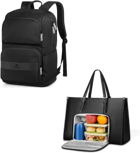 MATEIN Laptop Tote Bag with Insulated Lunch Compartment, 15.6 Inch PU Leather Briefcase. Travel Laptop Backpack Lightweight, 16 Inch Slim Basic Backpack