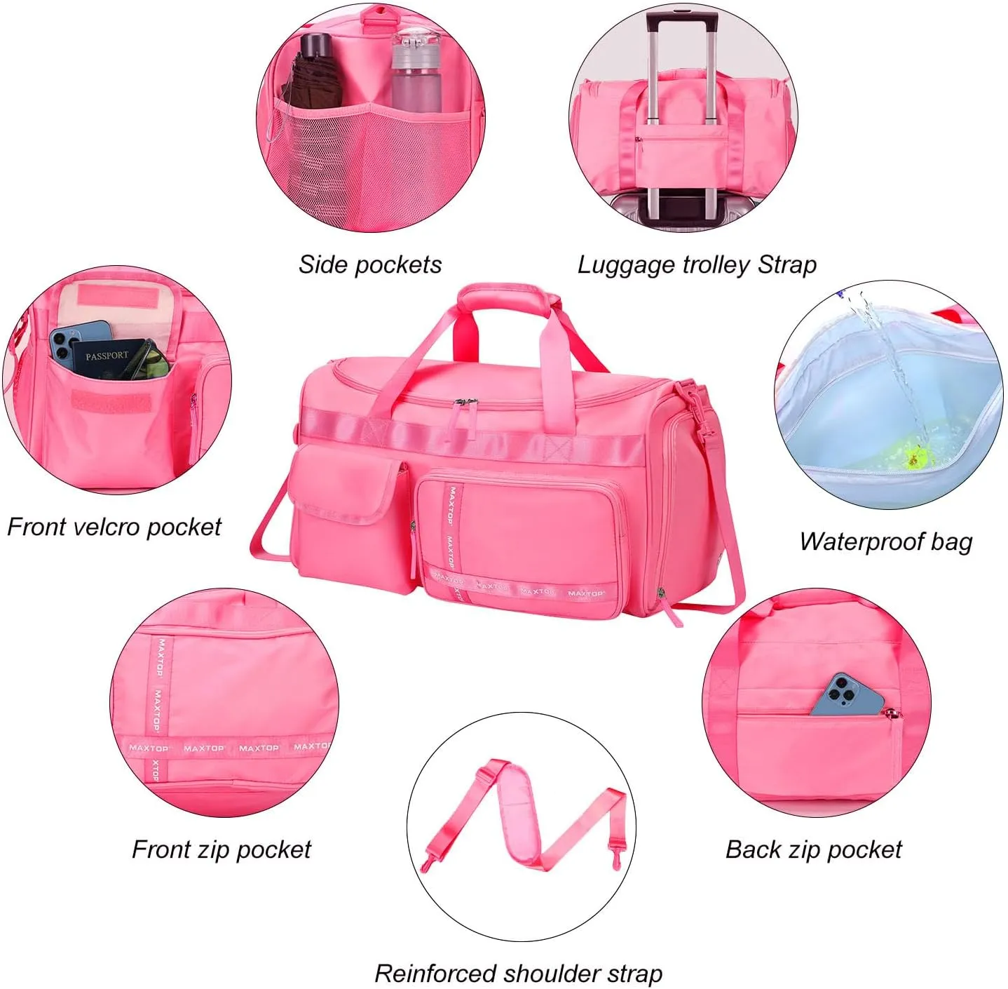 MAXTOP Gym Bag for Women Men Travel Duffle Bag Large Capacity Carry On Weekender Overnight Bag With Shoe Compartment Gym Tote Dry Wet Separation Duffel Bag for Travel