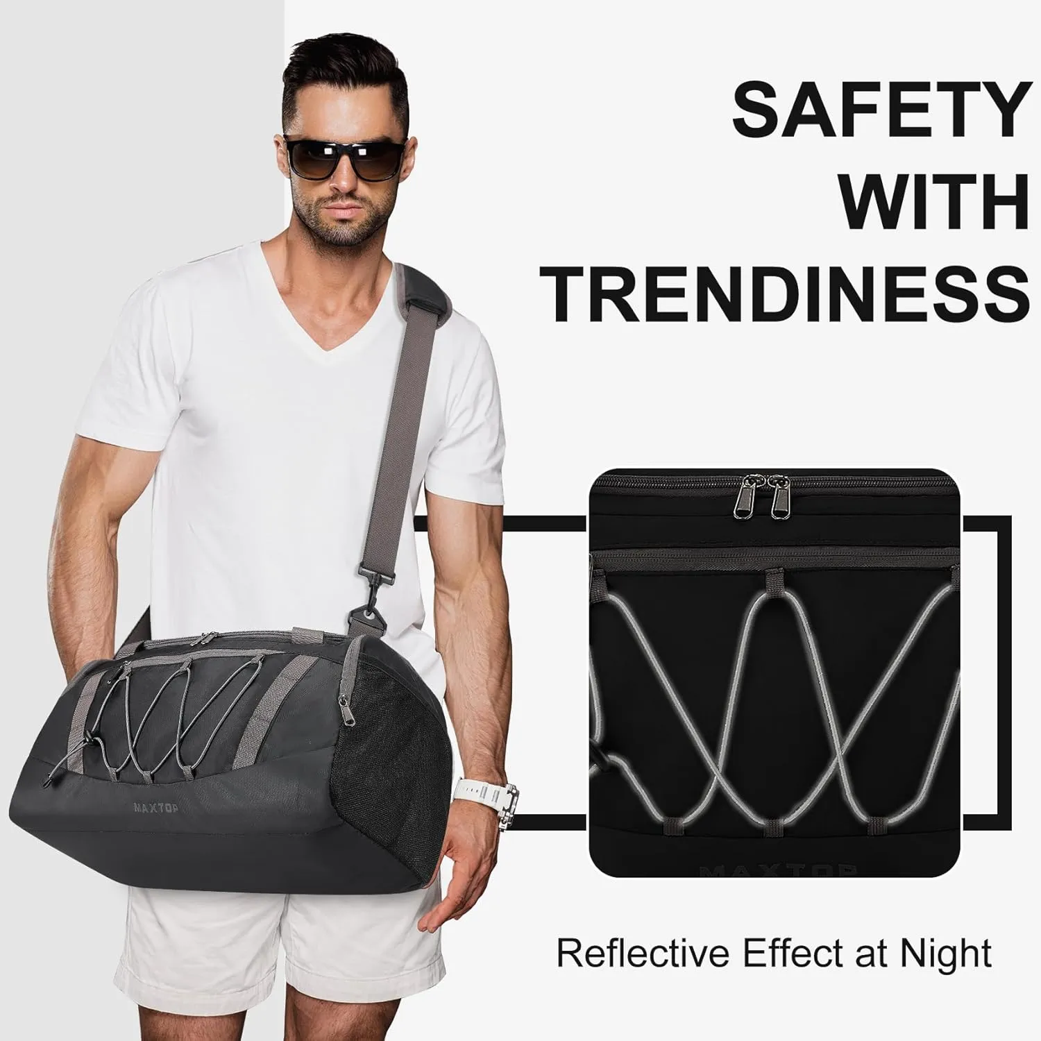 MAXTOP Gym Bag for Women Men Travel Duffle Bag Large Capacity Carry On Weekender Overnight Bag With Shoe Compartment Gym Tote Dry Wet Separation Duffel Bag for Travel