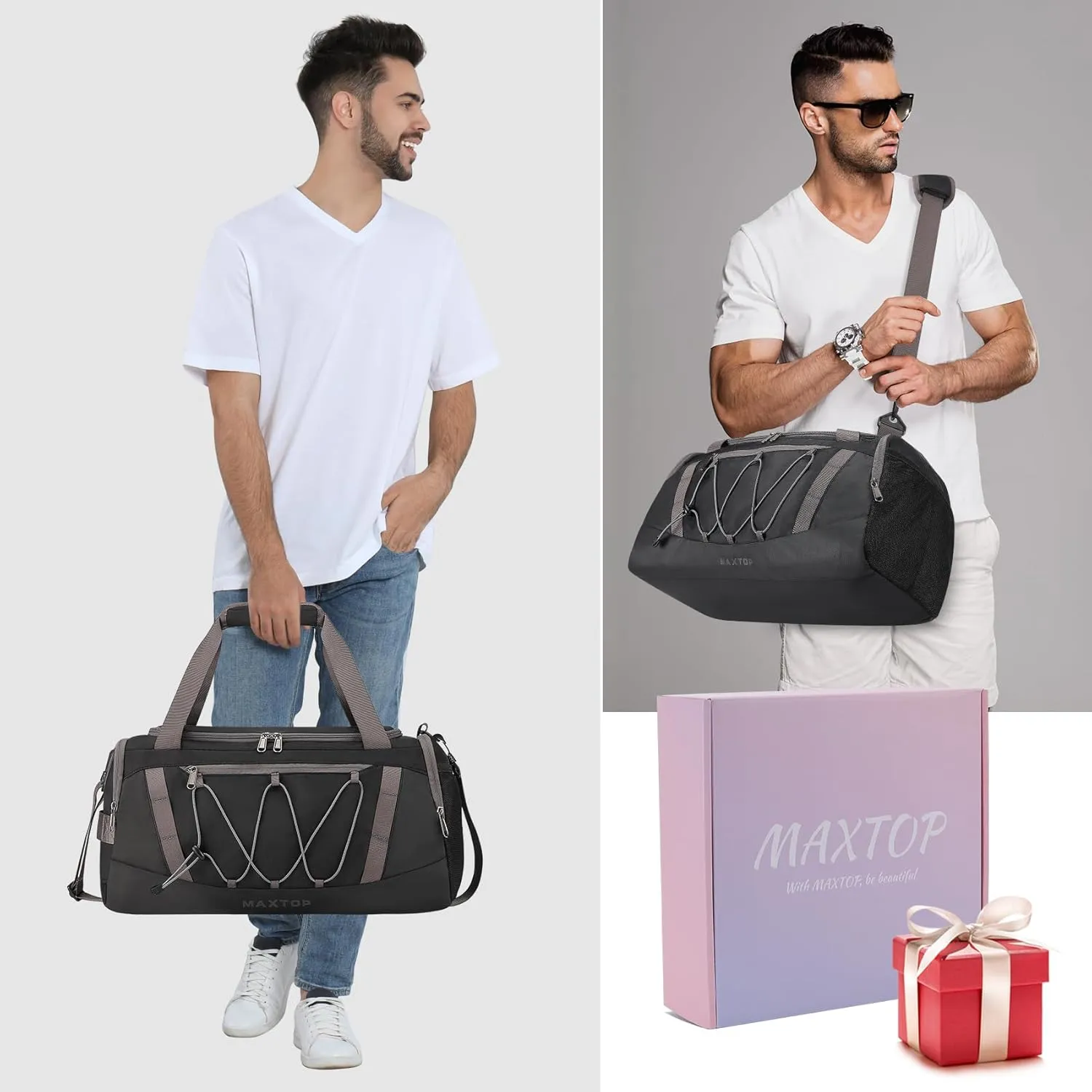 MAXTOP Gym Bag for Women Men Travel Duffle Bag Large Capacity Carry On Weekender Overnight Bag With Shoe Compartment Gym Tote Dry Wet Separation Duffel Bag for Travel