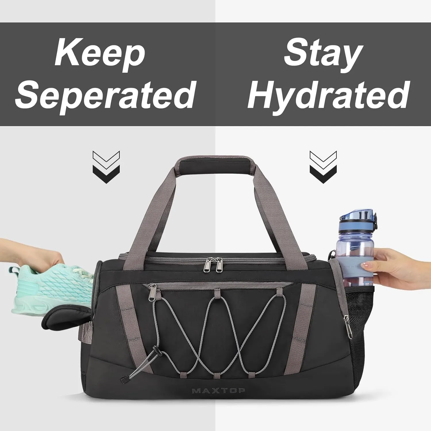 MAXTOP Gym Bag for Women Men Travel Duffle Bag Large Capacity Carry On Weekender Overnight Bag With Shoe Compartment Gym Tote Dry Wet Separation Duffel Bag for Travel