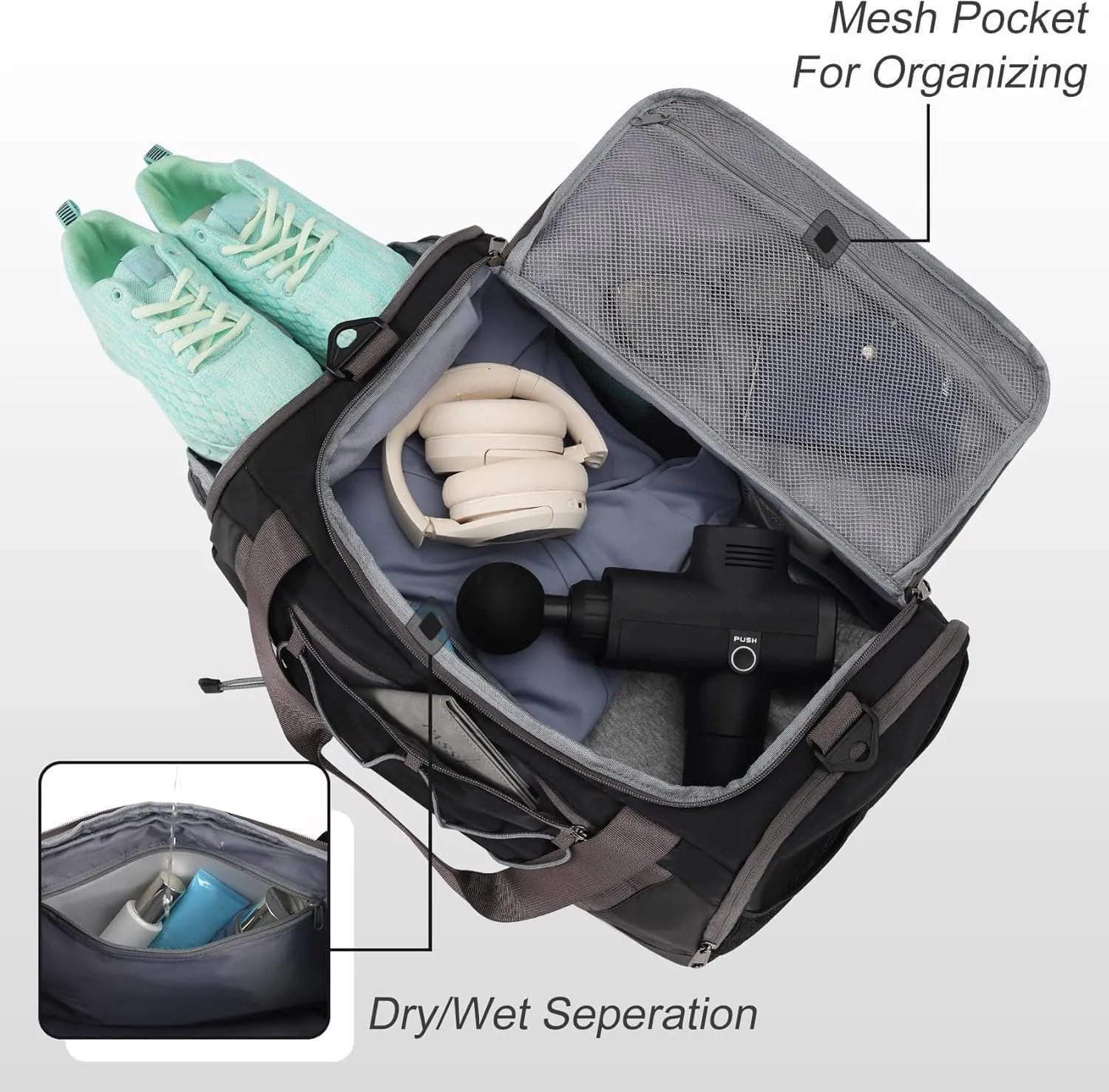 MAXTOP Gym Bag for Women Men Travel Duffle Bag Large Capacity Carry On Weekender Overnight Bag With Shoe Compartment Gym Tote Dry Wet Separation Duffel Bag for Travel