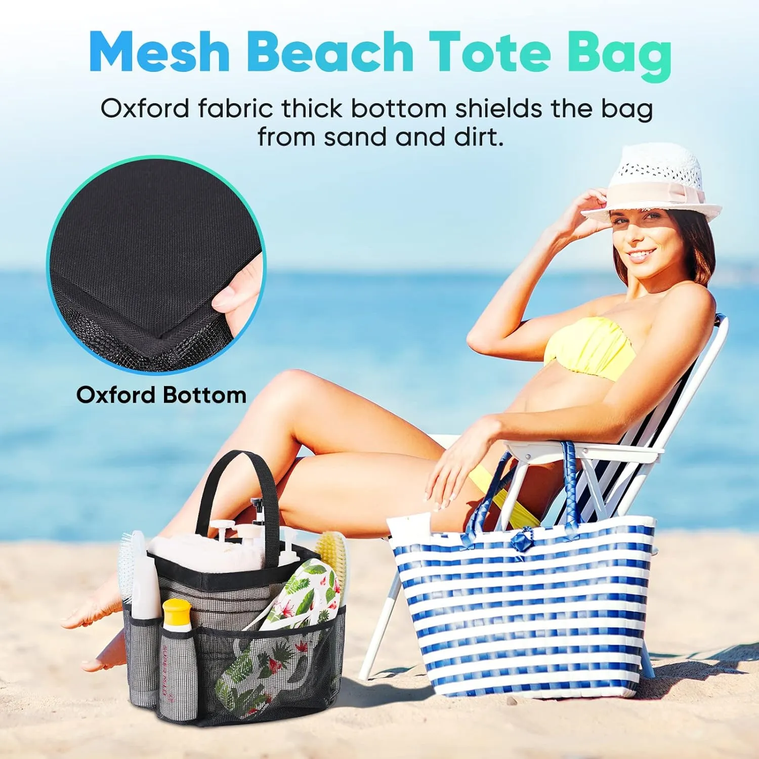 Mesh Shower Caddy Portable for College Dorm Room Essentials, 8-Pocket Large Capacity Shower Bag for Beach, Swimming, Gym