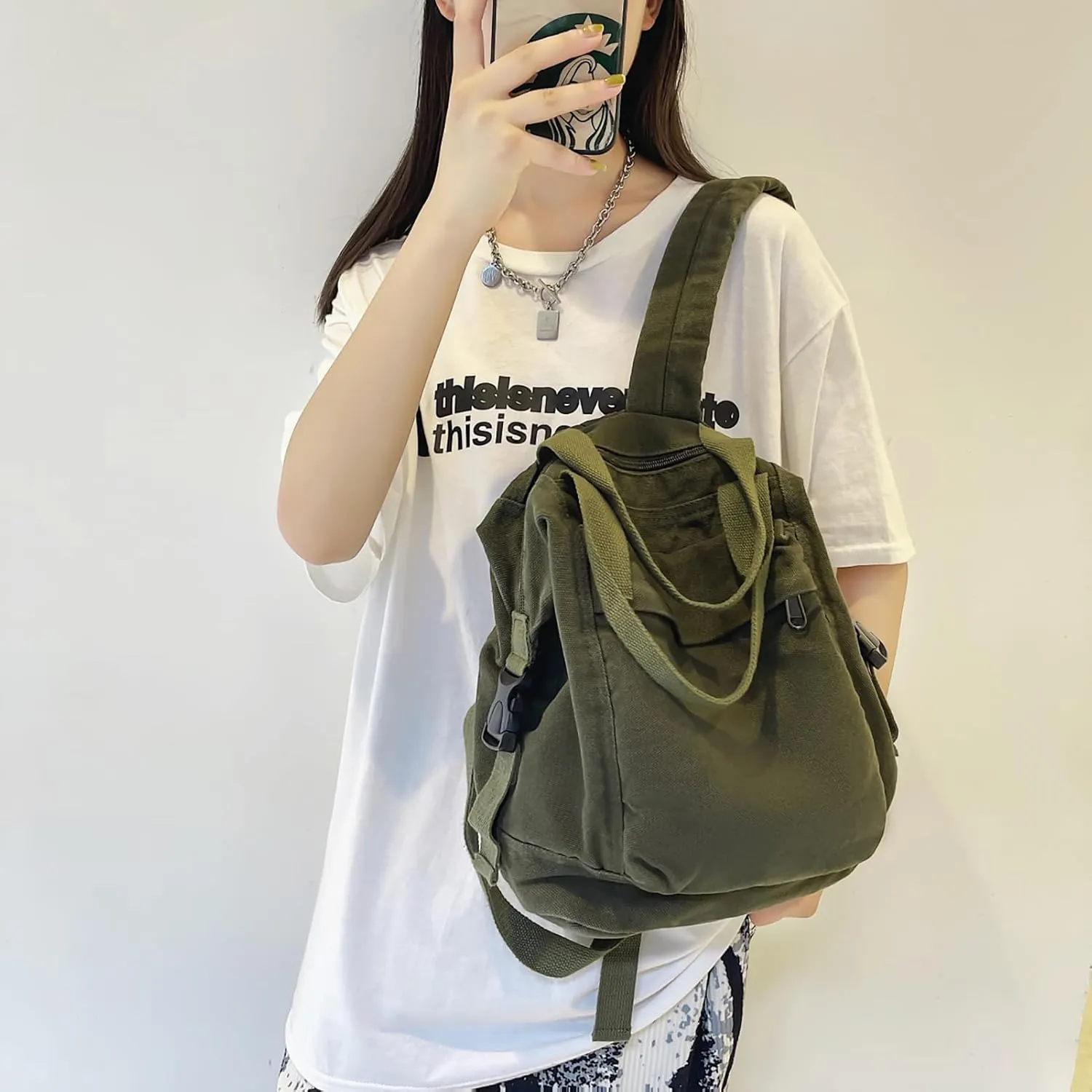 Mini Canvas Backpack for Women Girls Cute Small Backpack Purse Aesthetic Backpack, Green