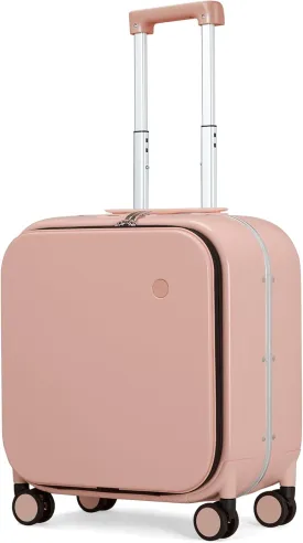 Mixi Carry On Luggage, 18 Suitcase with Front Laptop Pocket, Travel Luggage Aluminum Frame PC Hardside with Spinner Wheels & TSA Lock and Cover (Not for Underseat) -Pink