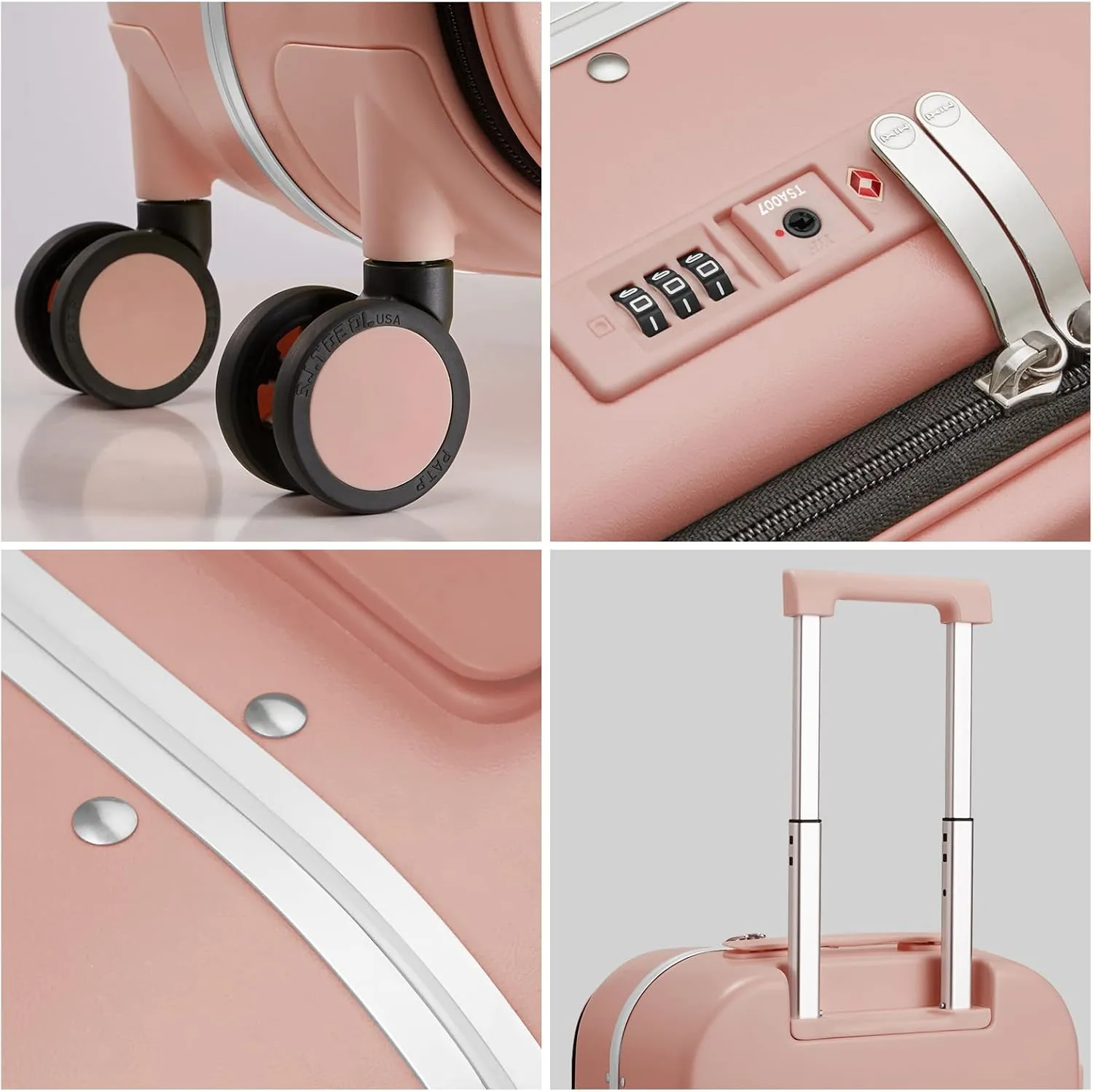 Mixi Carry On Luggage, 18 Suitcase with Front Laptop Pocket, Travel Luggage Aluminum Frame PC Hardside with Spinner Wheels & TSA Lock and Cover (Not for Underseat) -Pink