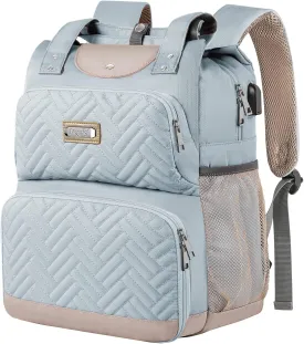 Mogplof Lunch Backpack for Women, 15.6 Inch Laptop Backpack with USB Port RFID Pocket, College Laptop Bookbag Work Travel Backpacks, Insulated Cooler Lunch Bag Gift for Business, Light Blue