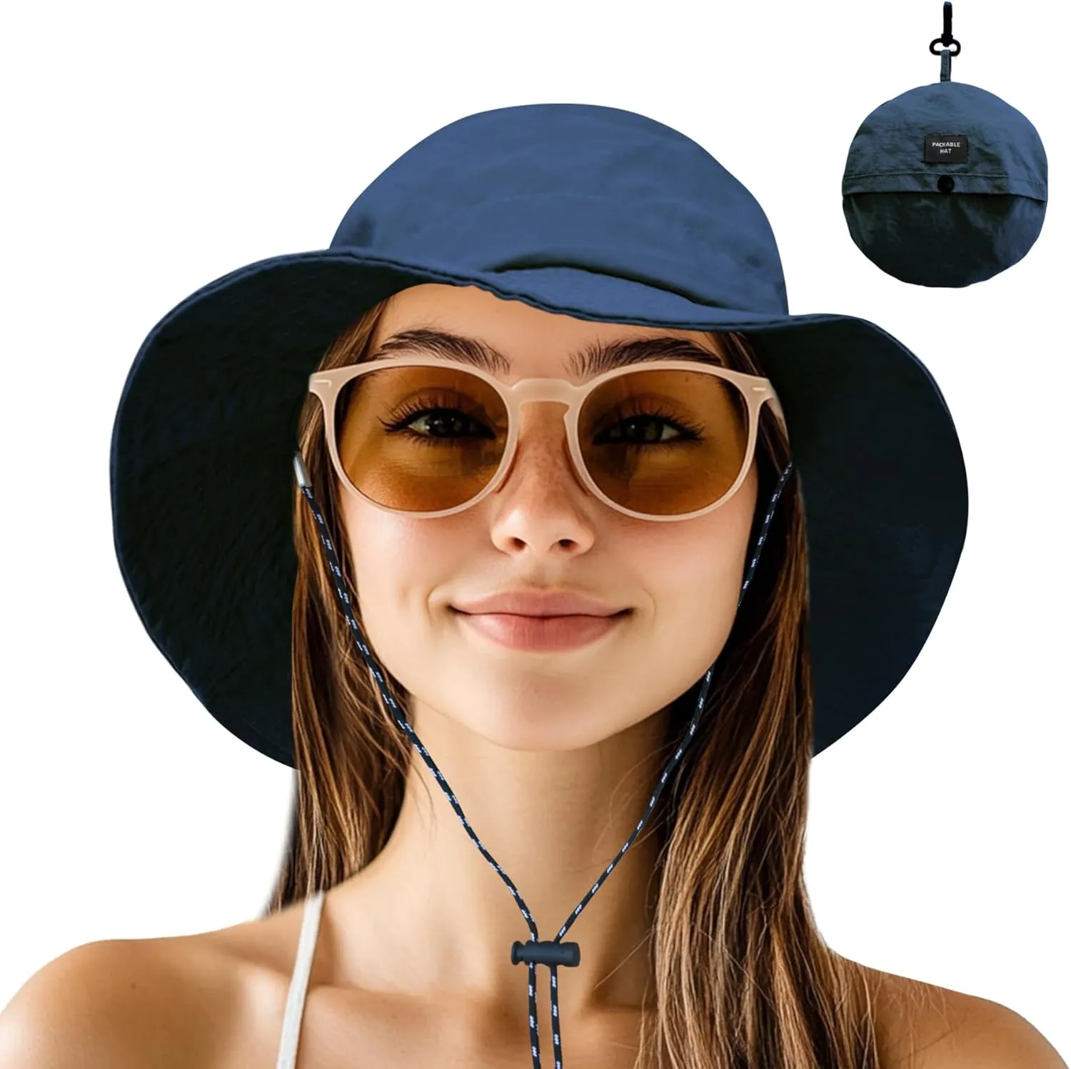 NPJY Packable Quick Dry Sun Bucket Hats for Women Lightweight Outdoor Waterproof Rain Hat with Detachable Chin Strap