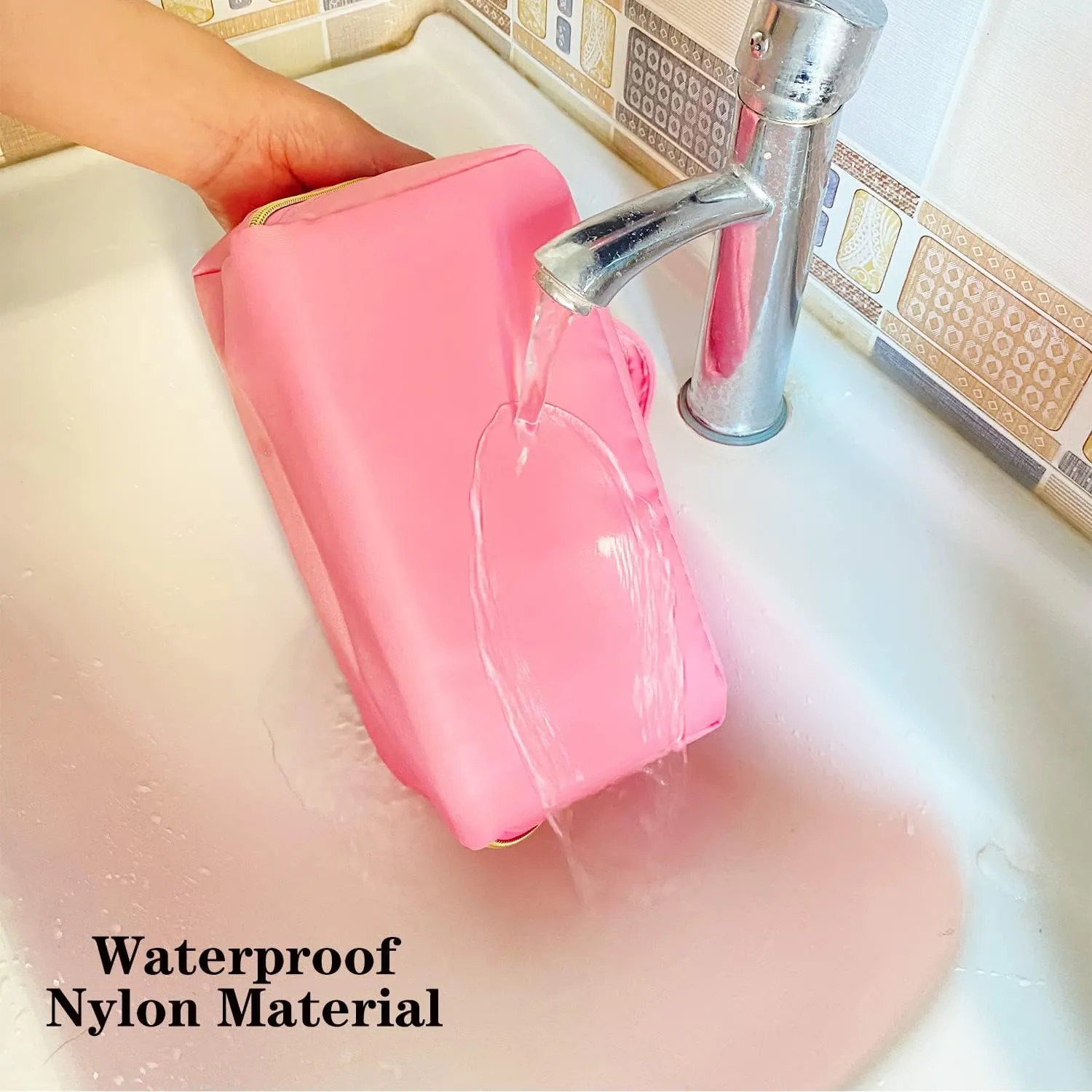 Nylon Makeup Bag Pink Chenille Letter Makeup Bag Preppy Cosmetic Bag Stoney Clover Pouch Chenille Patch Bag Better Belt Bag Cosmetic Bag Varsity Letter Pouch Flat Stuff Toiletry Bag