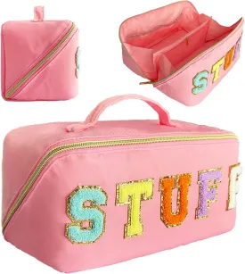 Nylon Makeup Bag Pink Chenille Letter Makeup Bag Preppy Cosmetic Bag Stoney Clover Pouch Chenille Patch Bag Better Belt Bag Cosmetic Bag Varsity Letter Pouch Flat Stuff Toiletry Bag