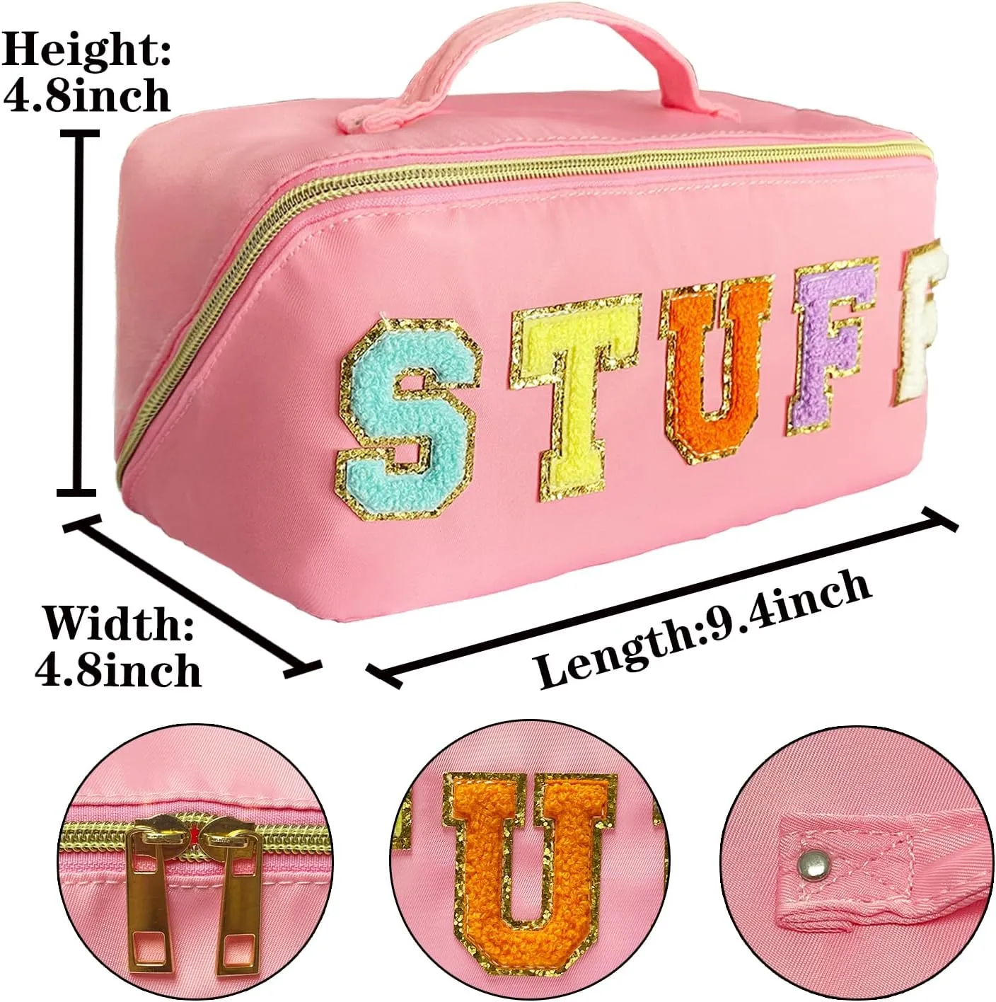 Nylon Makeup Bag Pink Chenille Letter Makeup Bag Preppy Cosmetic Bag Stoney Clover Pouch Chenille Patch Bag Better Belt Bag Cosmetic Bag Varsity Letter Pouch Flat Stuff Toiletry Bag