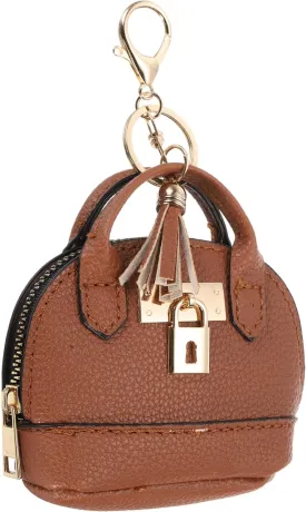 PATIKIL Mini Tote Bag Keychain, Cute Coin Purse Keychain PU Leather Backpack Purse Key Chain Little Cosmetic Bag Keychains for Women Makeup Card Data Cable, Brown