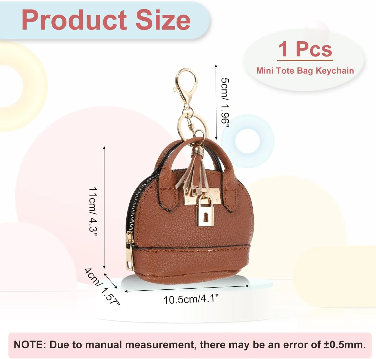 PATIKIL Mini Tote Bag Keychain, Cute Coin Purse Keychain PU Leather Backpack Purse Key Chain Little Cosmetic Bag Keychains for Women Makeup Card Data Cable, Brown