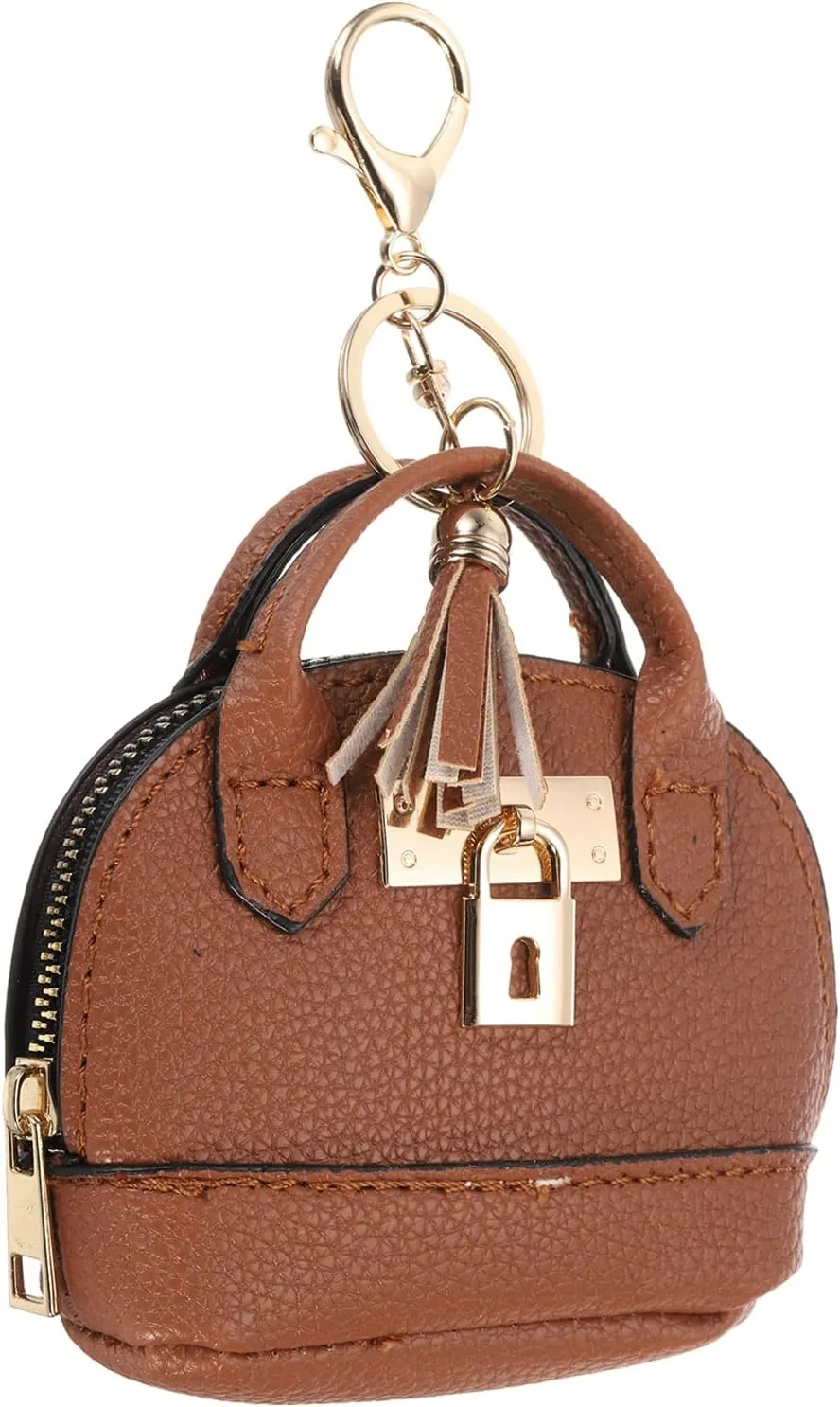 PATIKIL Mini Tote Bag Keychain, Cute Coin Purse Keychain PU Leather Backpack Purse Key Chain Little Cosmetic Bag Keychains for Women Makeup Card Data Cable, Brown