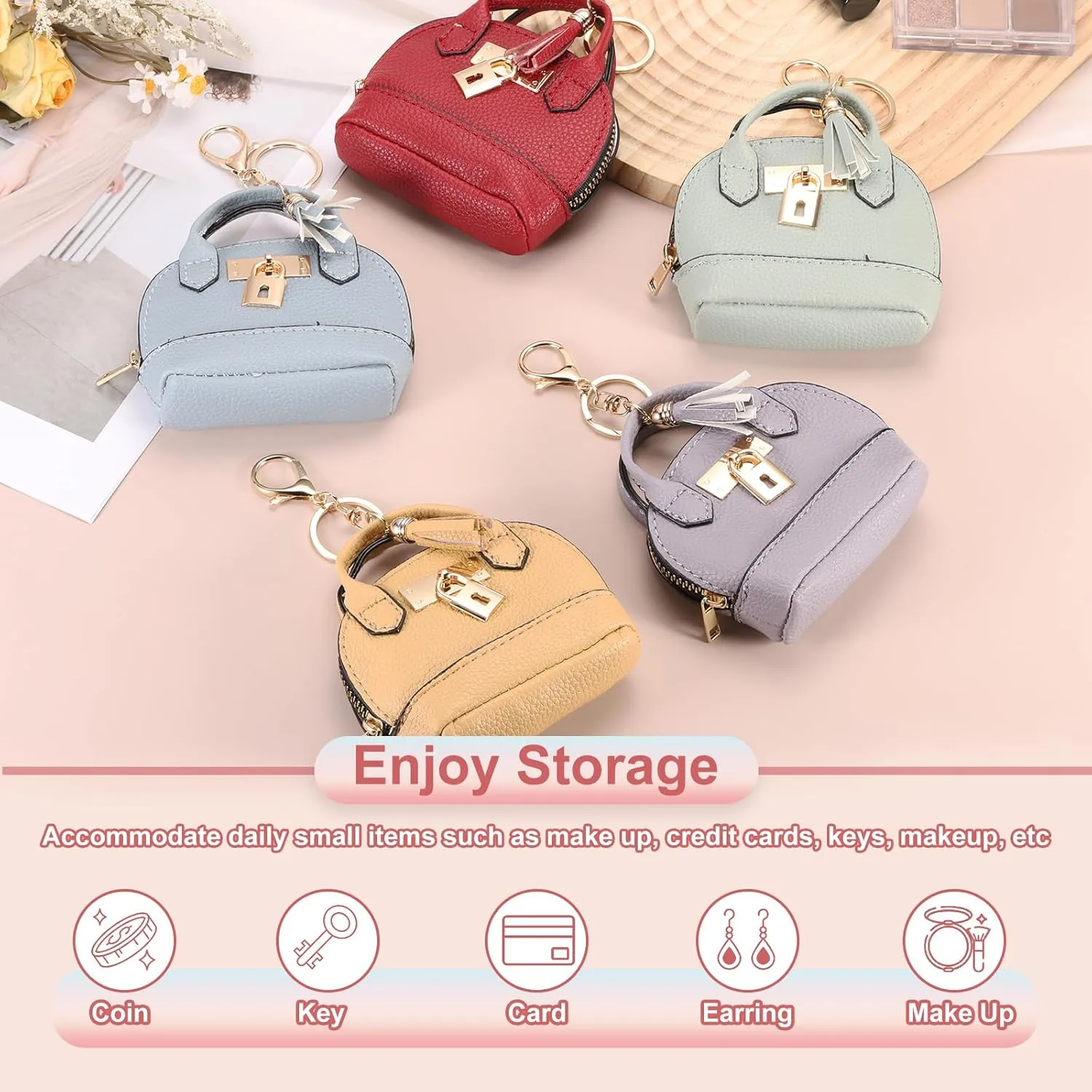 PATIKIL Mini Tote Bag Keychain, Cute Coin Purse Keychain PU Leather Backpack Purse Key Chain Little Cosmetic Bag Keychains for Women Makeup Card Data Cable, Dark Blue