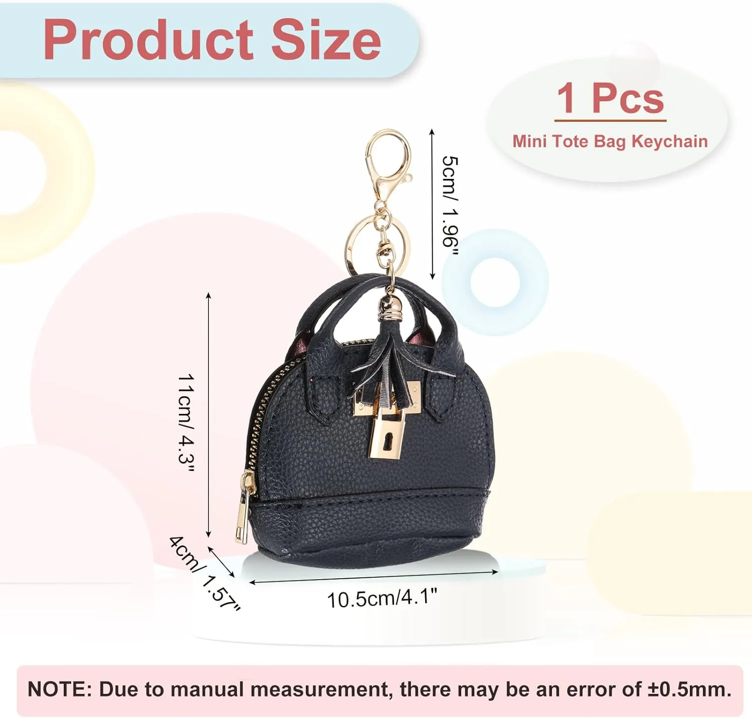 PATIKIL Mini Tote Bag Keychain, Cute Coin Purse Keychain PU Leather Backpack Purse Key Chain Little Cosmetic Bag Keychains for Women Makeup Card Data Cable, Dark Blue