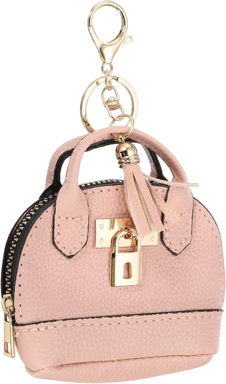 PATIKIL Mini Tote Bag Keychain, Cute Coin Purse Keychain PU Leather Backpack Purse Key Chain Little Cosmetic Bag Keychains for Women Makeup Card Data Cable, Pink