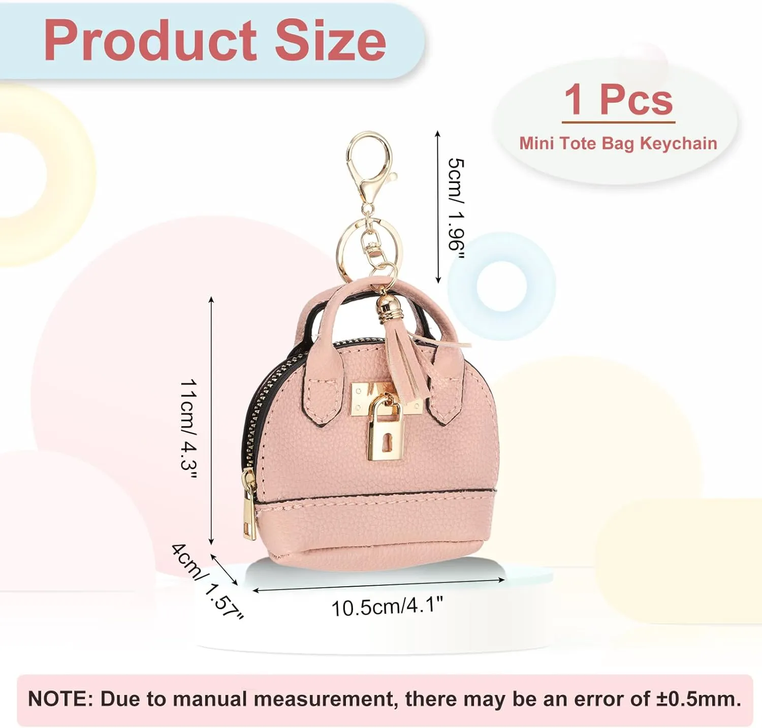 PATIKIL Mini Tote Bag Keychain, Cute Coin Purse Keychain PU Leather Backpack Purse Key Chain Little Cosmetic Bag Keychains for Women Makeup Card Data Cable, Pink