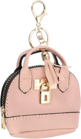 PATIKIL Mini Tote Bag Keychain, Cute Coin Purse Keychain PU Leather Backpack Purse Key Chain Little Cosmetic Bag Keychains for Women Makeup Card Data Cable, Pink