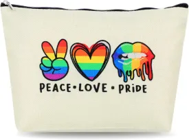 Peace Love Pride Makeup Bag, Rainbow Pride Gift Inspired Positive Pouch LGBTQ Cosmetic Bag LGBTQ Pride Stuff Gifts for Friends Her