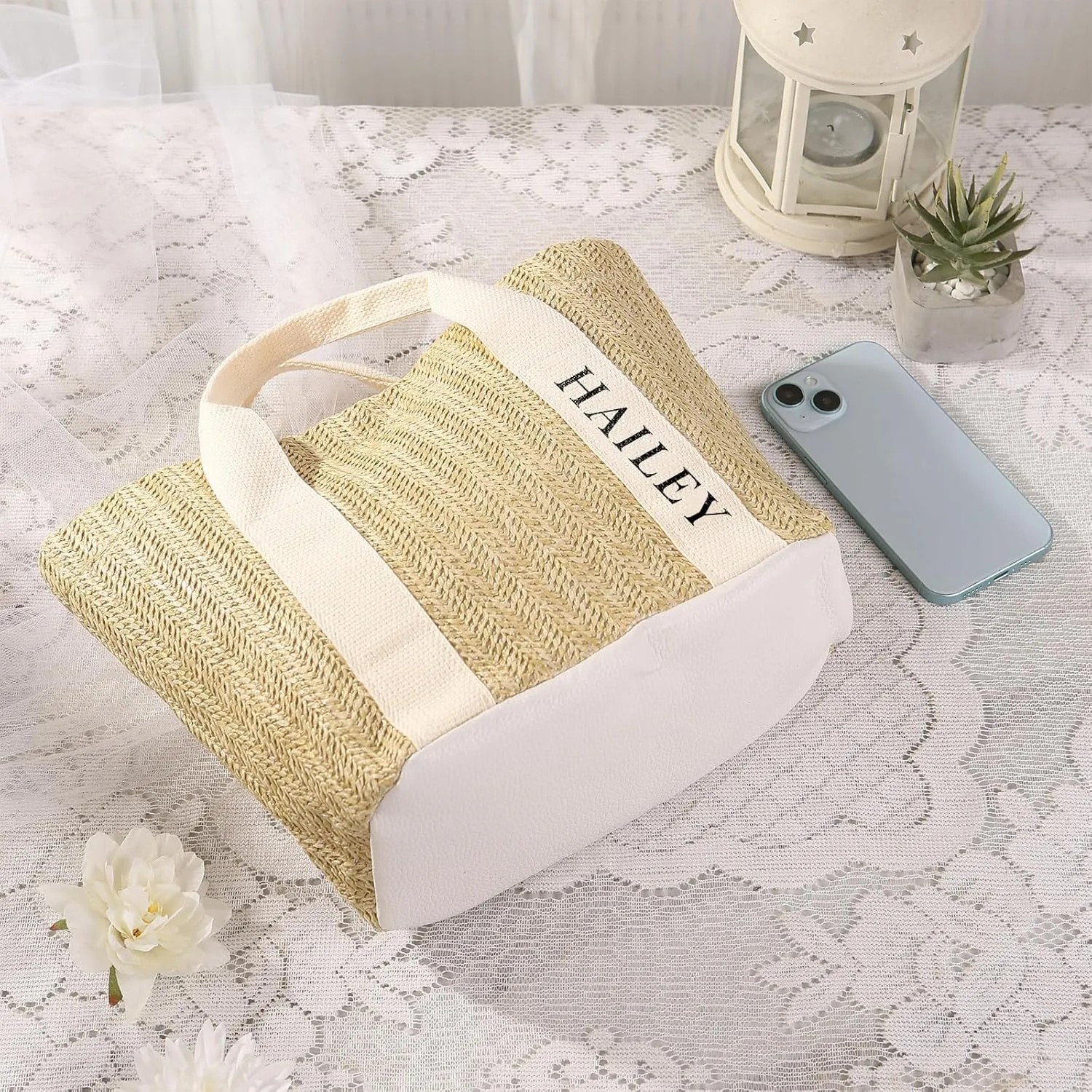 Personalized Tote Bag with Name  Custom Straw Bag for Women  Reusable Shopping Bag, Bridesmaid Gifts
