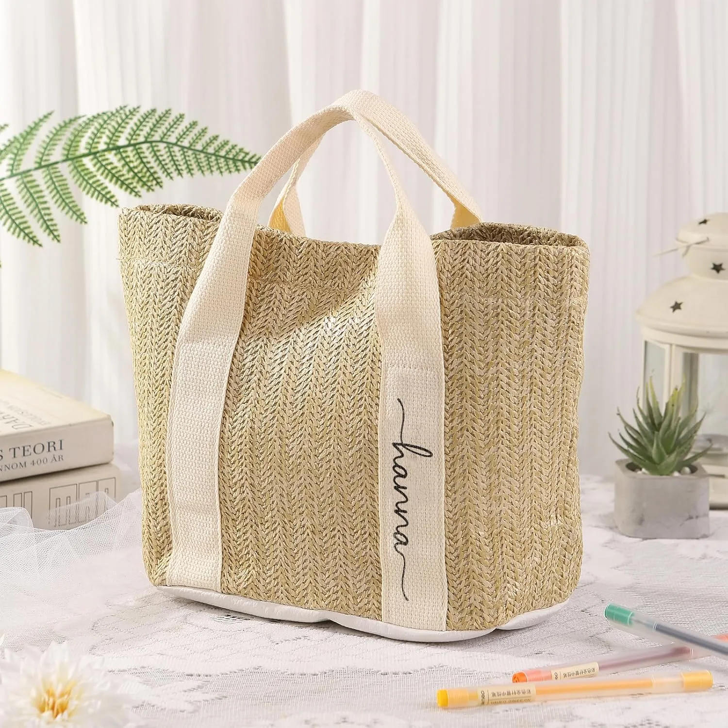 Personalized Tote Bag with Name  Custom Straw Bag for Women  Reusable Shopping Bag, Bridesmaid Gifts