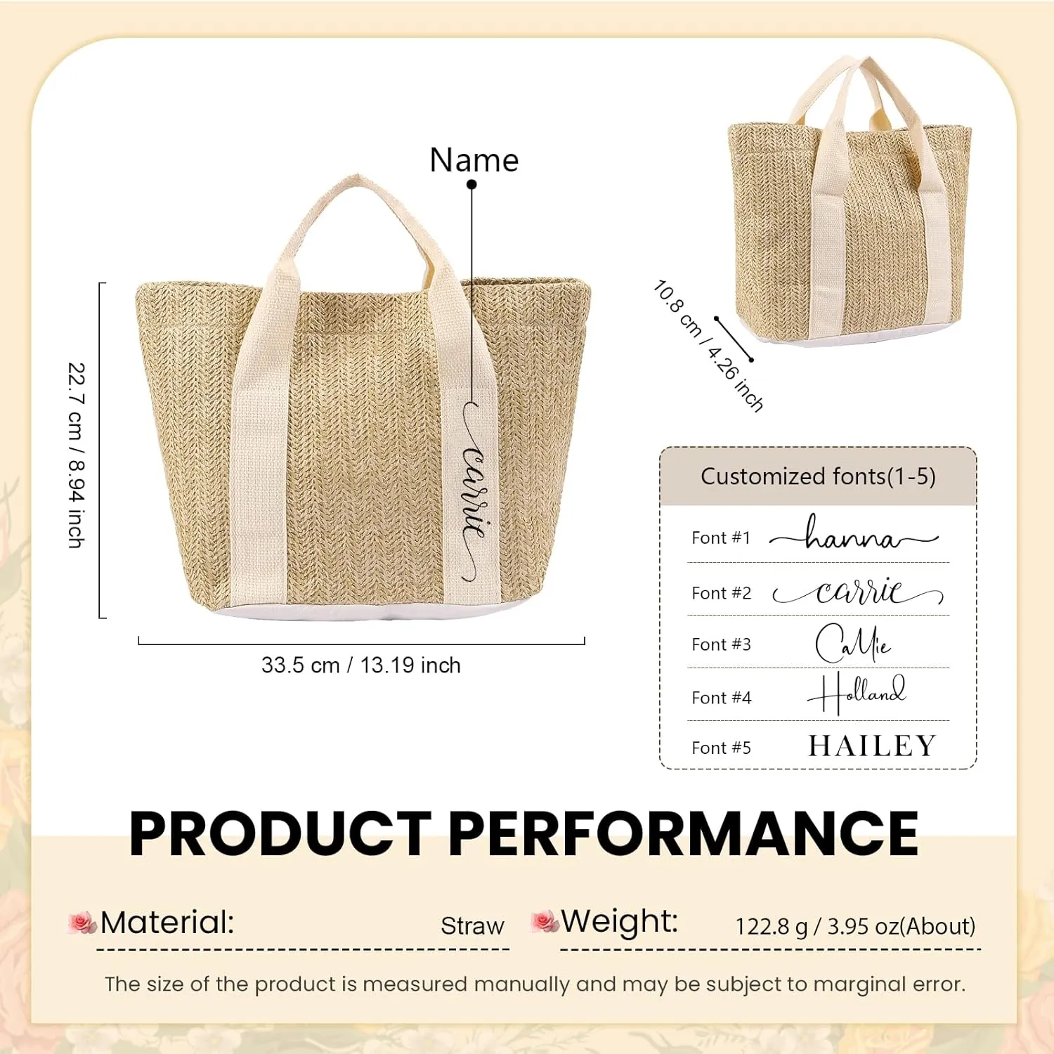 Personalized Tote Bag with Name  Custom Straw Bag for Women  Reusable Shopping Bag, Bridesmaid Gifts