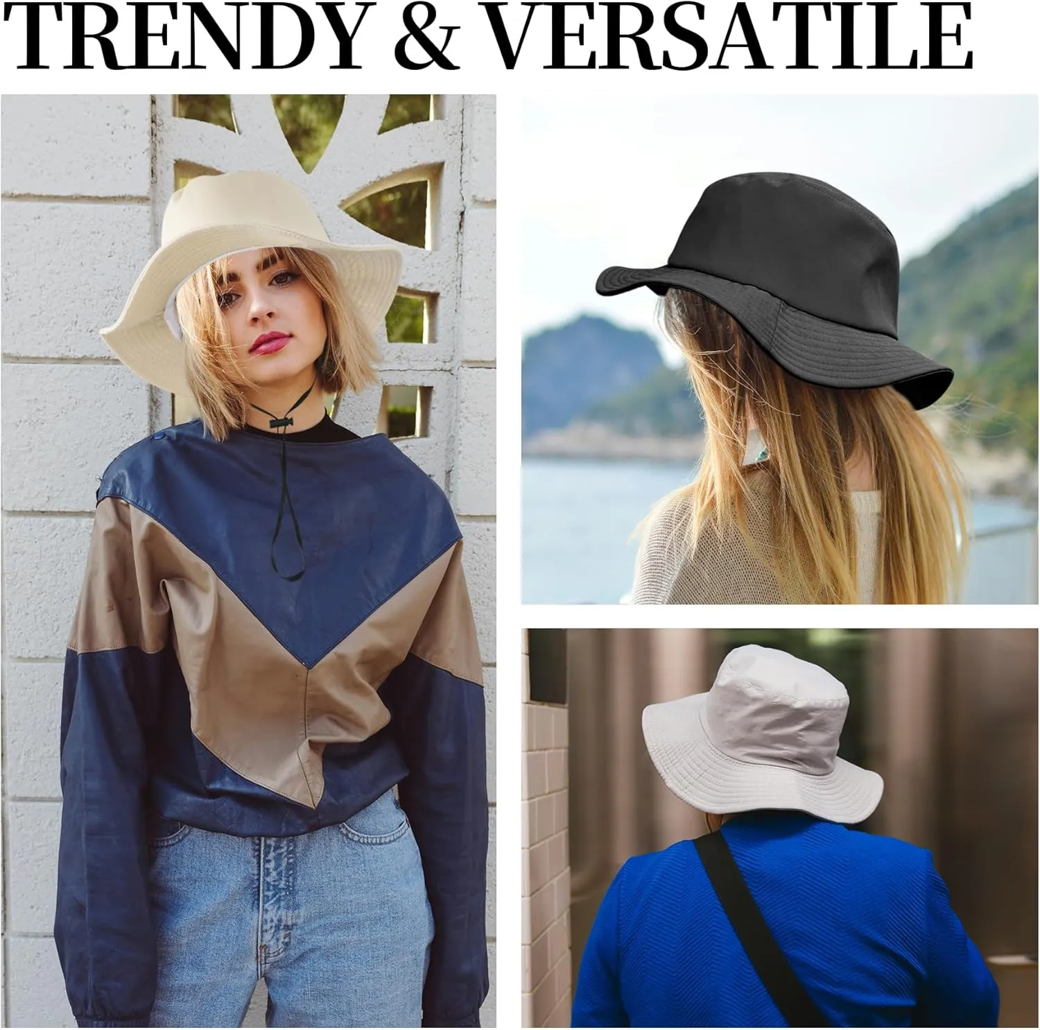 PFFY Sun Bucket Hat for Women Men Lightweight Breathable Packable Hats with Detachable Chin Strap